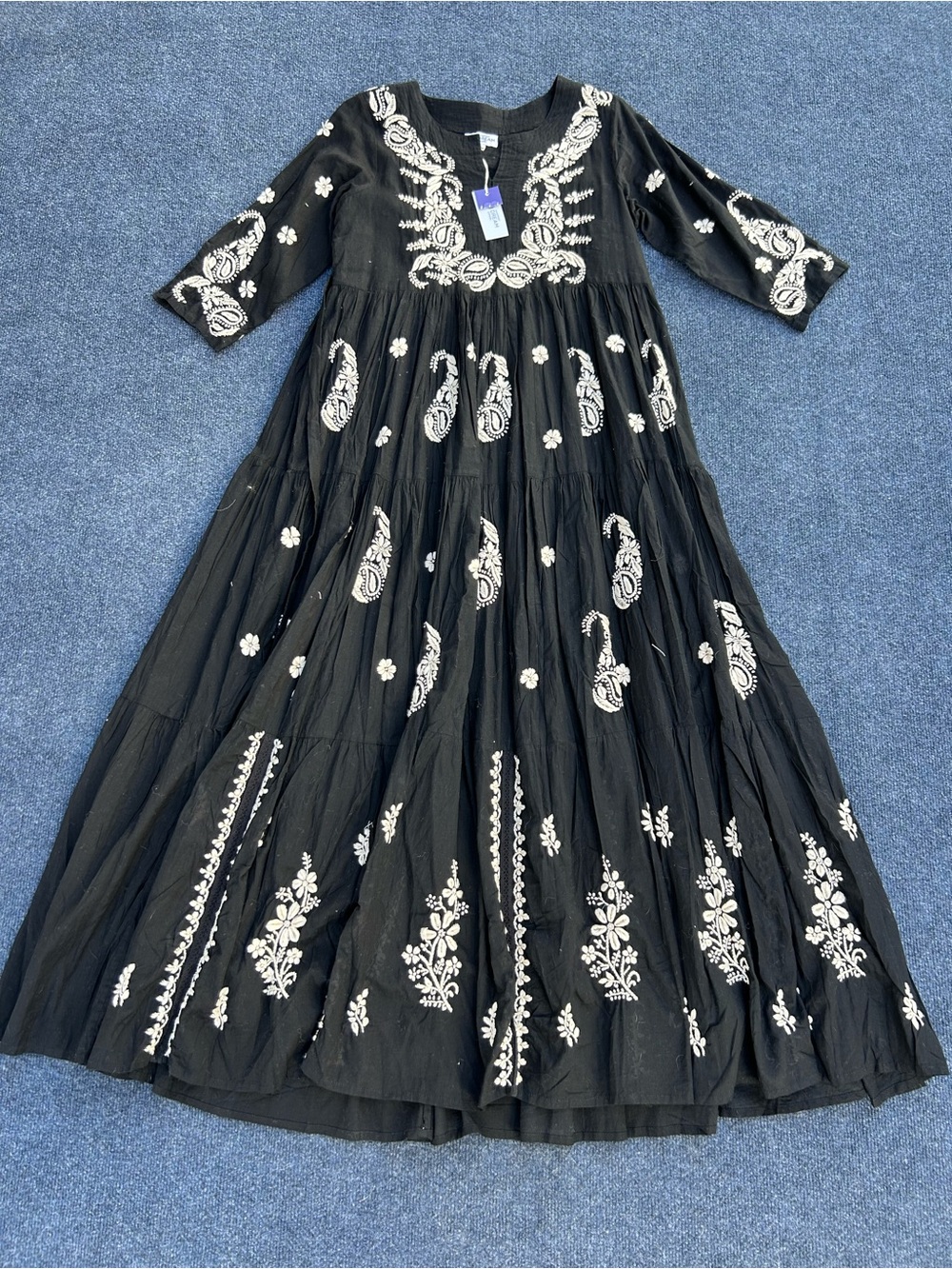 NWT Handprint Dream Apparel Embroidered Cotton Paisley Maxi Dress Medium